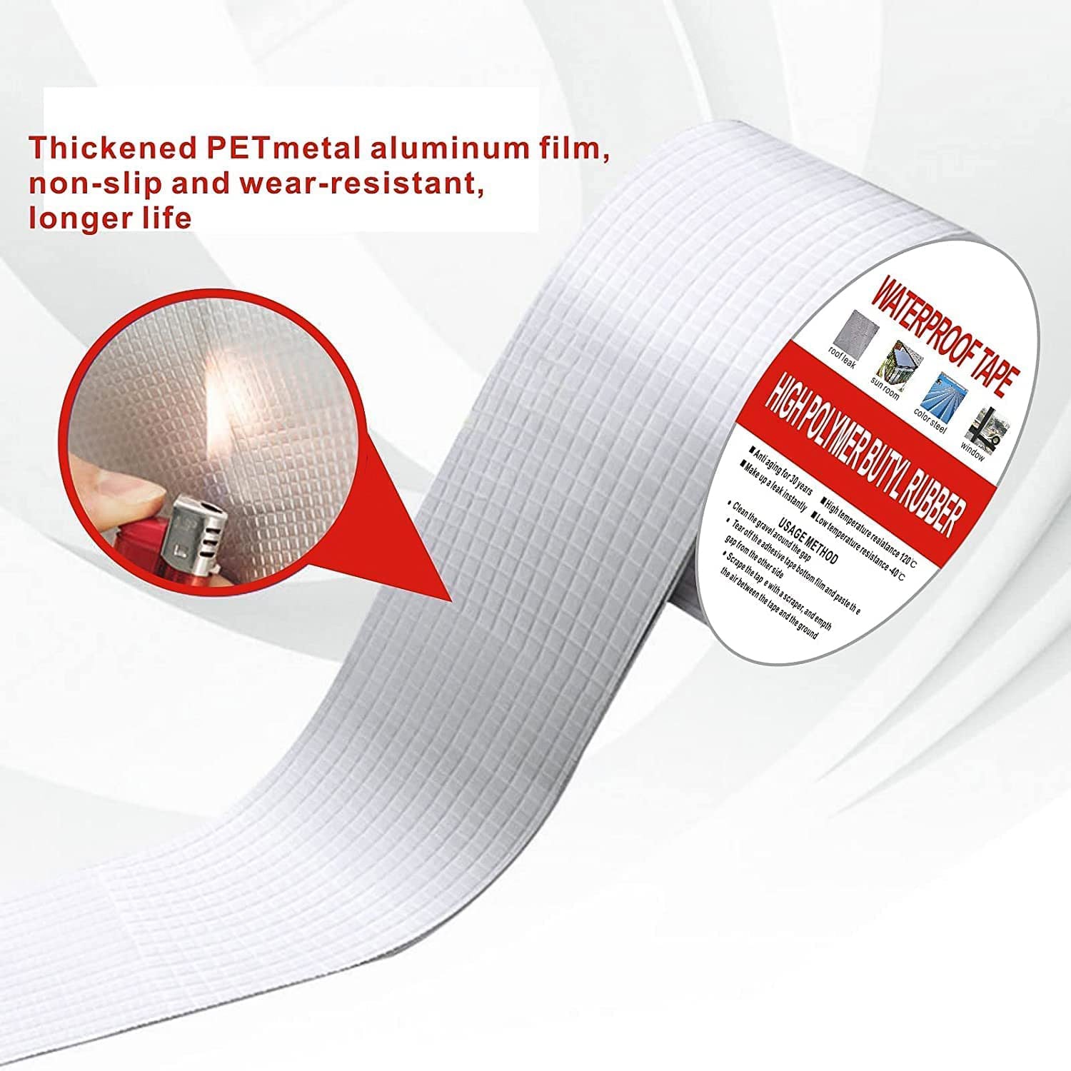 Wukusy high polymer butyl rubber waterproof B-grade tape, 50mm wide, suitable for home improvement and sealing applications.
