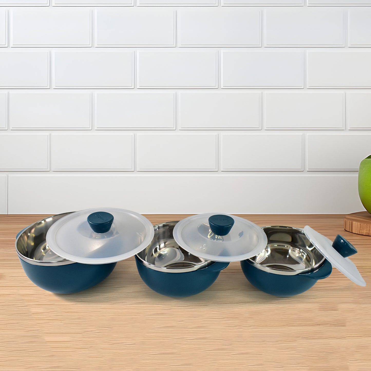 Wukusy Apex microwave-safe serving bowl set with three sizes (700ml, 1000ml, 1400ml) in a durable, modern design.