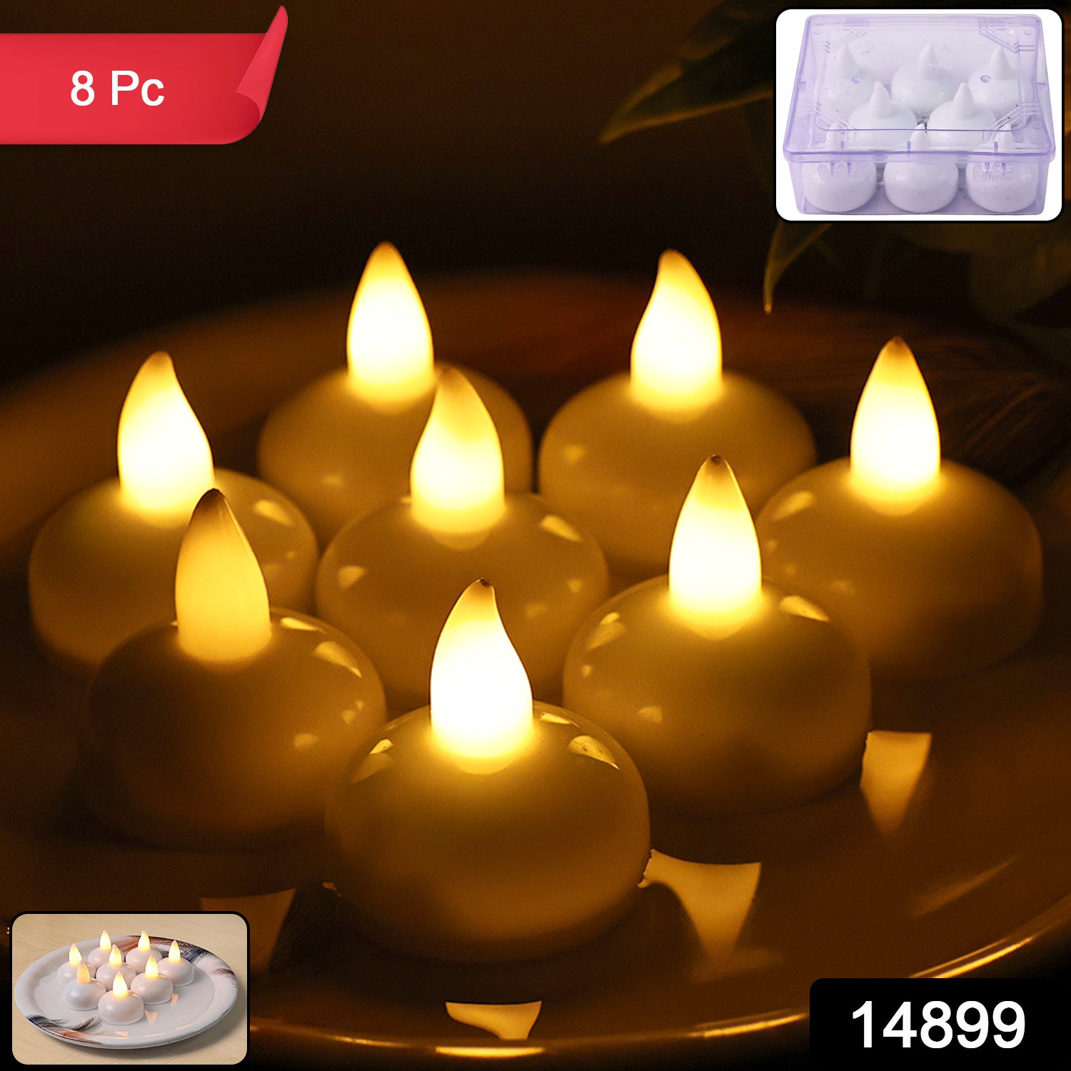 Set of 8 round LED flameless tealight candles by Wukusy, perfect for home decor, with warm flickering light and realistic appearance.