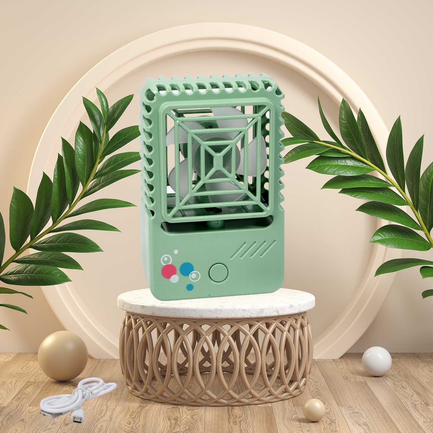 Wukusy 7608 mini desktop rechargeable fan, handheld USB desk fan with adjustable blades for home, office, or travel cooling.