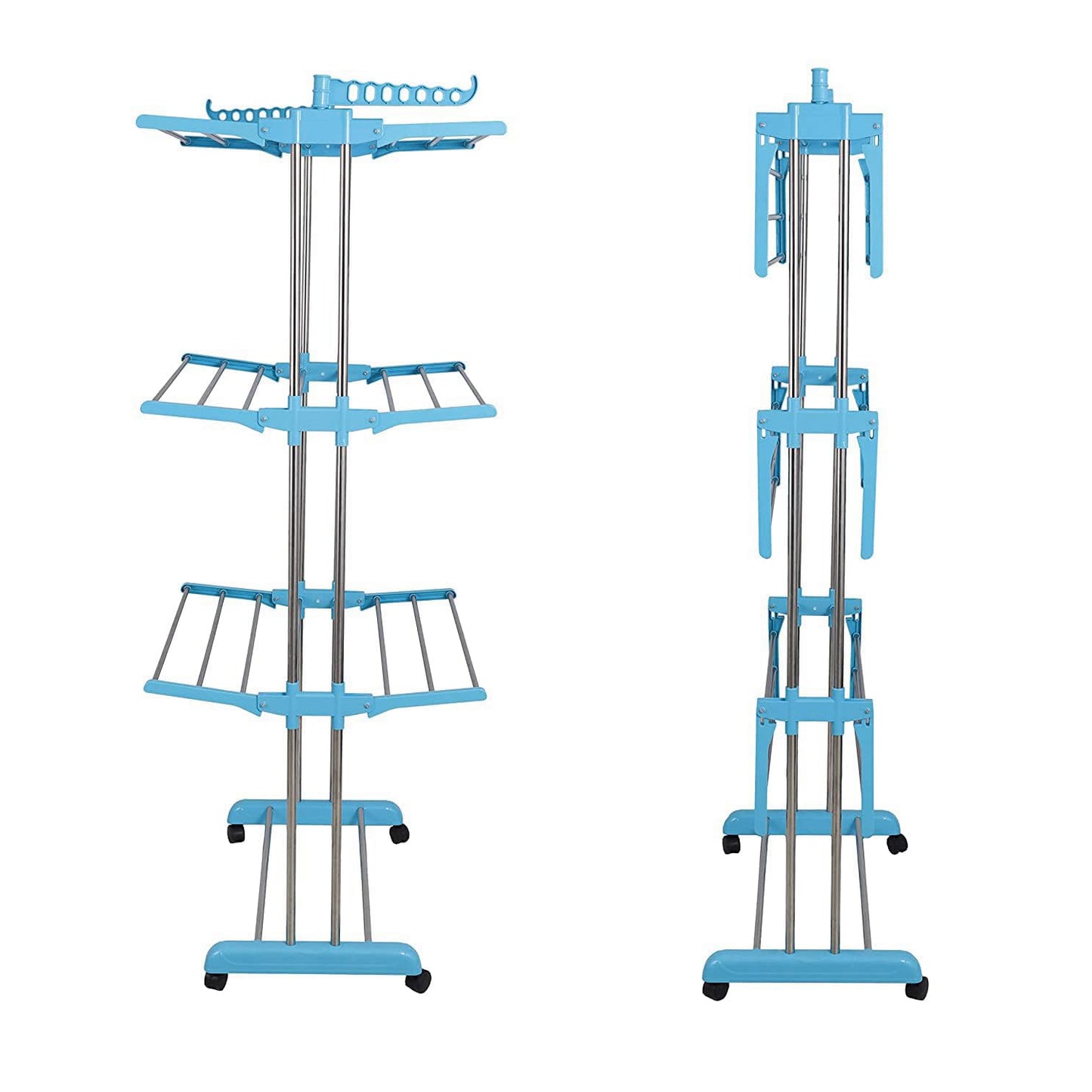Wukusy premium heavy-duty stainless steel 3-layer foldable cloth drying stand with colorful box, suitable for laundry drying.