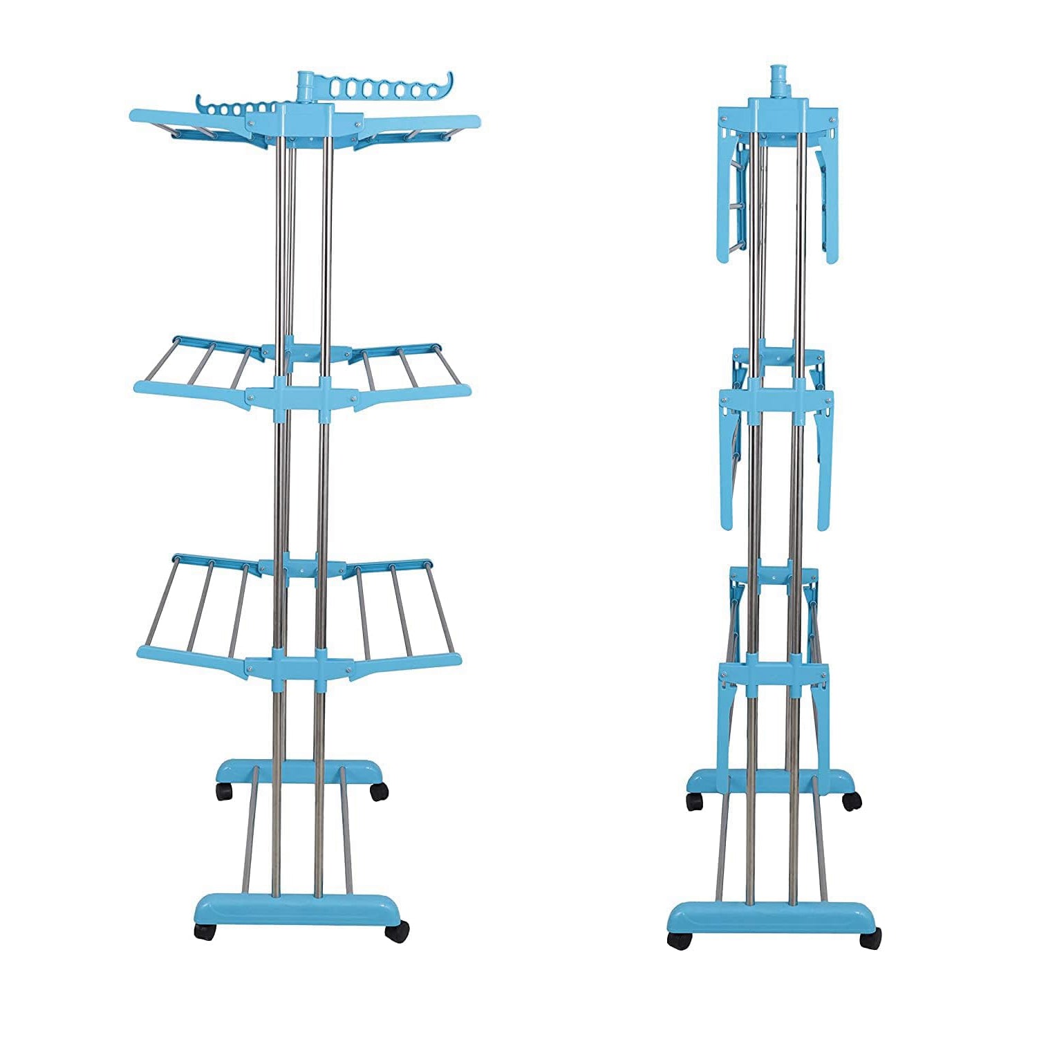 Wukusy premium heavy-duty stainless steel 3-layer foldable cloth drying stand with colorful box, suitable for laundry drying.
