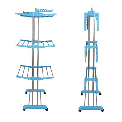 Wukusy premium heavy-duty stainless steel 3-layer foldable cloth drying stand with colorful box, suitable for laundry drying.