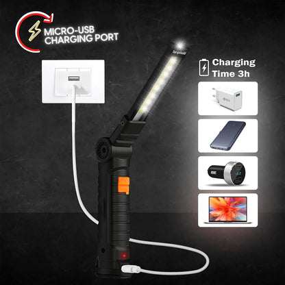 Wukusy rechargeable adjustable big LED work light with handle, bright illumination, and sturdy design for outdoor or workshop use.