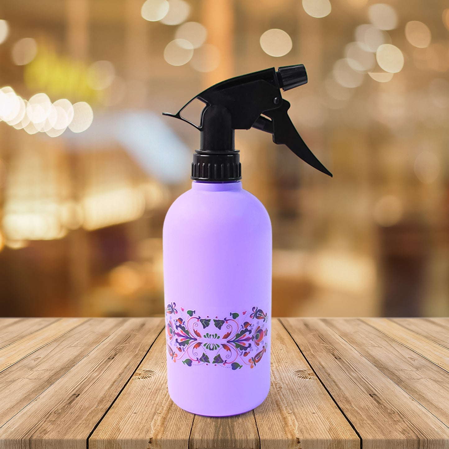 Wukusy floral printed 500ml plastic spray bottle for garden watering, featuring colorful floral design and adjustable nozzle.
