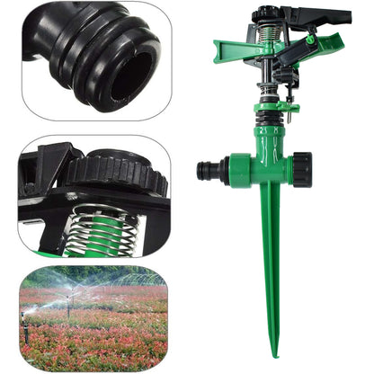 Wukusy 360-degree rotating garden impact sprinkler watering lawn and plants outdoors on green grass
