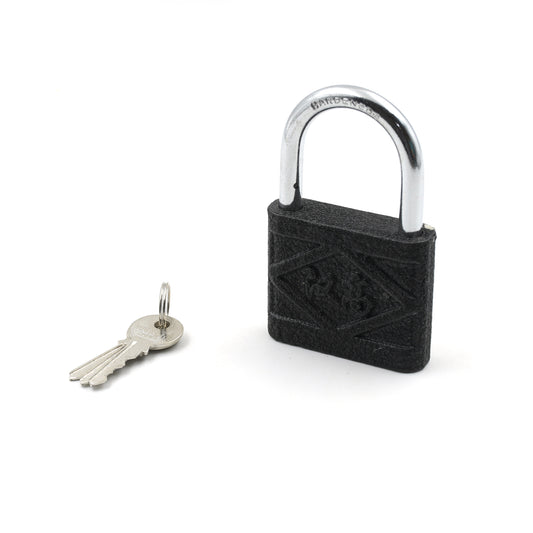 Wukusy black iron padlock with brass core, waterproof and anti-theft, 75mm size, used on outdoor gates, doors, and sheds.