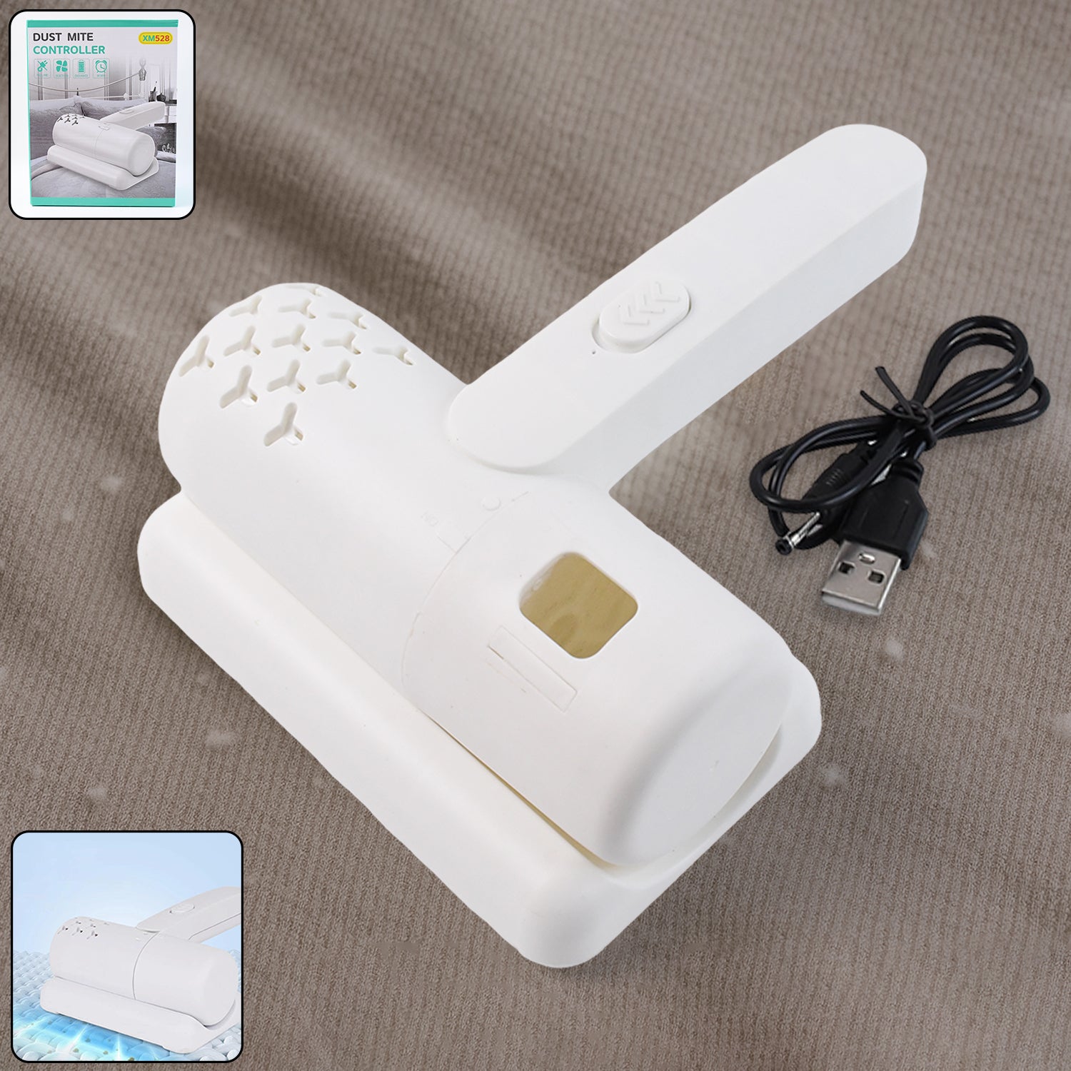 Wukusy USB rechargeable dust mite controller for home improvement, showing device with charging port and control buttons.