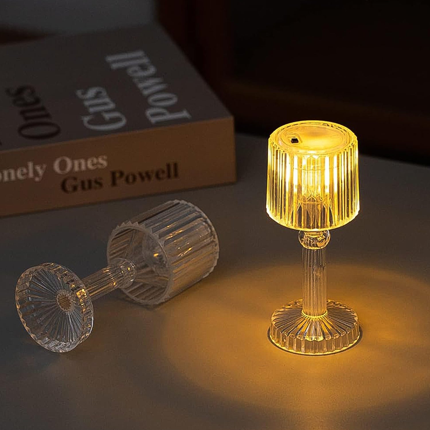 Wukusy Big Acrylic LED Desk Lamp with portable crystal design, modern home decor lighting for desk or bedside use