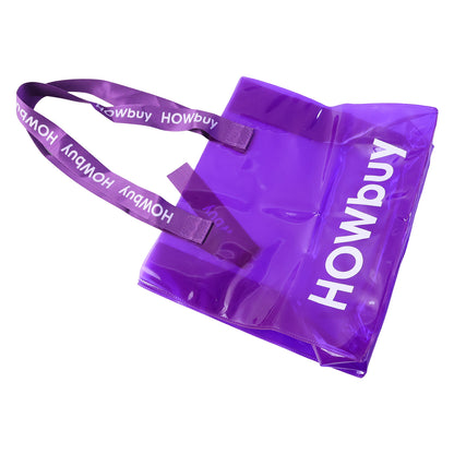 Transparent carry bag with handle strap, 30x27 cm, by Wukusy, showing clear plastic material and carrying strap.