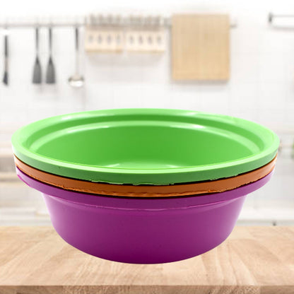 Set of three Wukusy household storage plastic round bowls, tubs, and buckets in various sizes for organizing and home improvement.