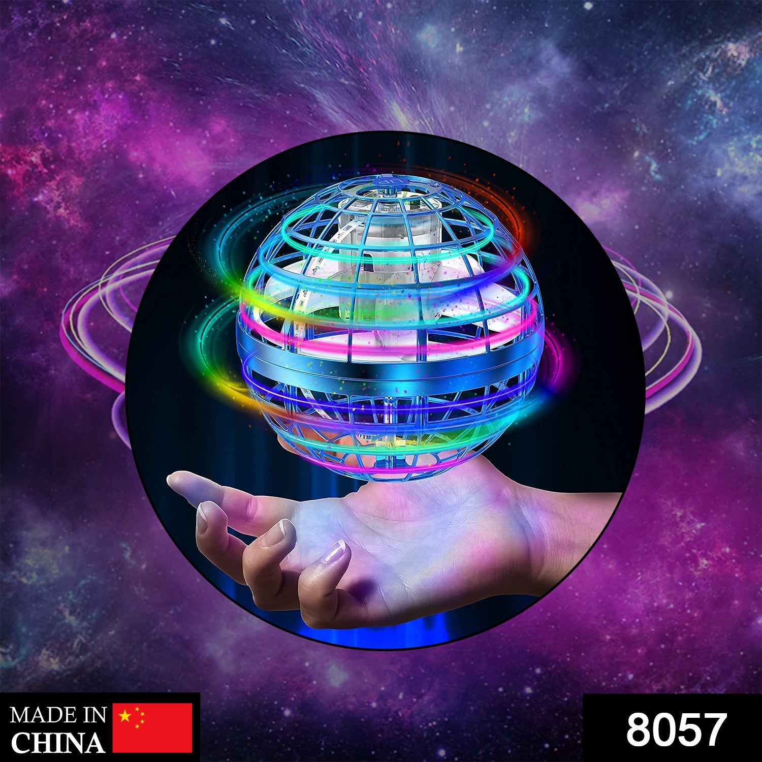 Wukusy Flying Ball Toy with RGB lights, 360° rotation, mini boomerang design, rechargeable USB, and magic controller.