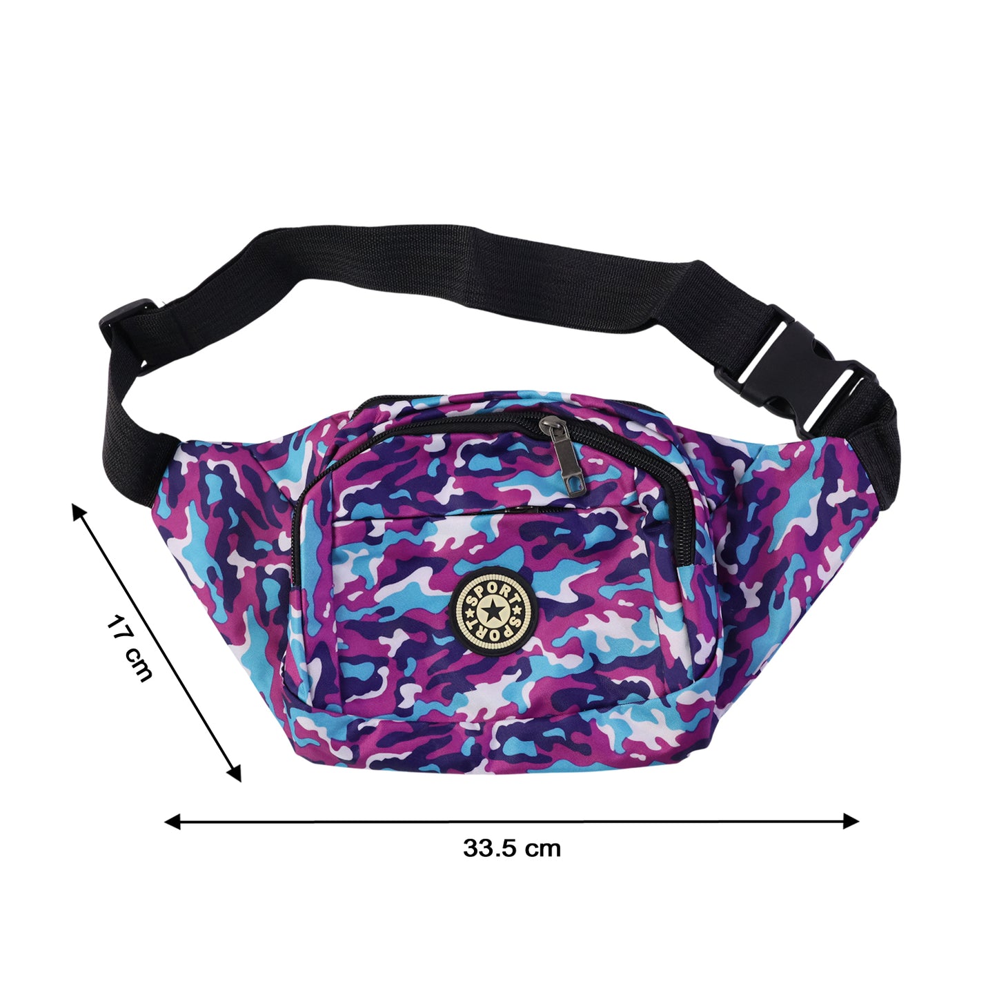 Camouflage print waist bag by Wukusy with adjustable strap and multiple compartments, perfect for casual outdoor use.