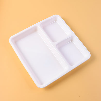 Wukusy plastic 3-compartment plate for meal serving, with three sections for different food items on a white background