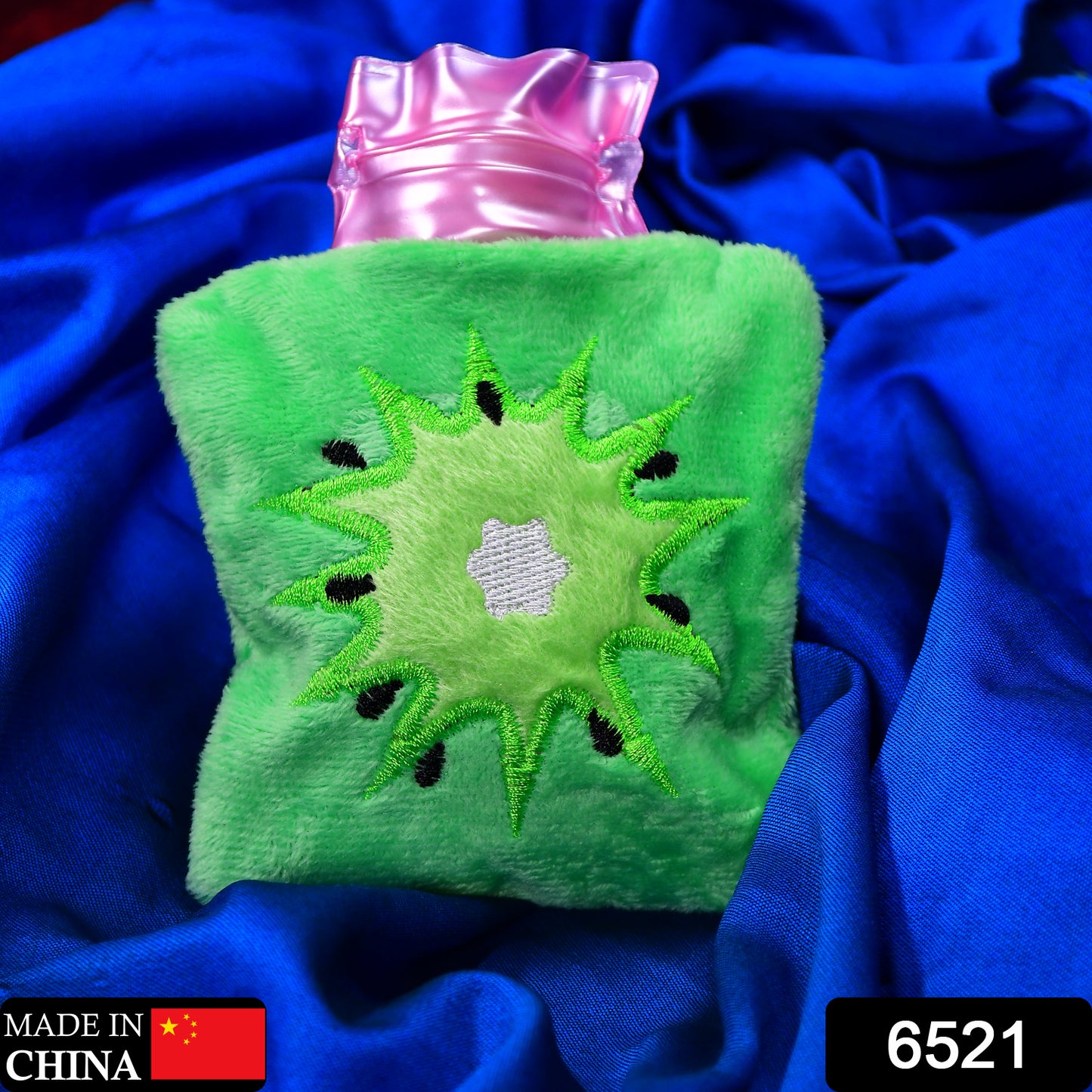 Green Sun Small Hot Water Bag with cover by Wukusy, perfect for pain relief, neck, shoulder, hand, feet warmth, and menstrual cramps.