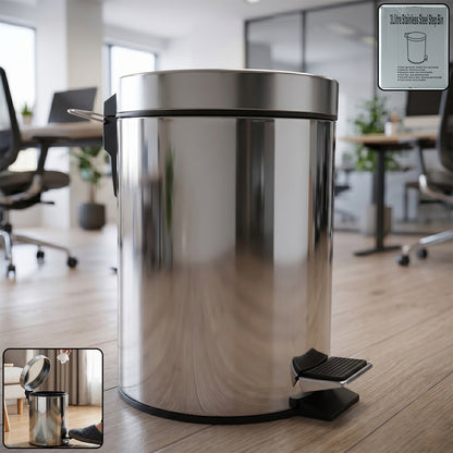 Wukusy premium stainless steel pedal dustbin with close lid, 3-liter capacity, sleek modern design, suitable for kitchen or bathroom use.