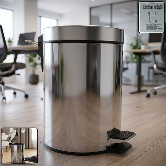 Wukusy premium stainless steel pedal dustbin with close lid, 3-liter capacity, sleek modern design, suitable for kitchen or bathroom use.