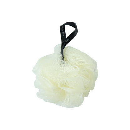 Soft mesh bath loofah scrubber from Wukusy, showing the textured, lightweight exfoliating bath sponge for gentle cleansing.