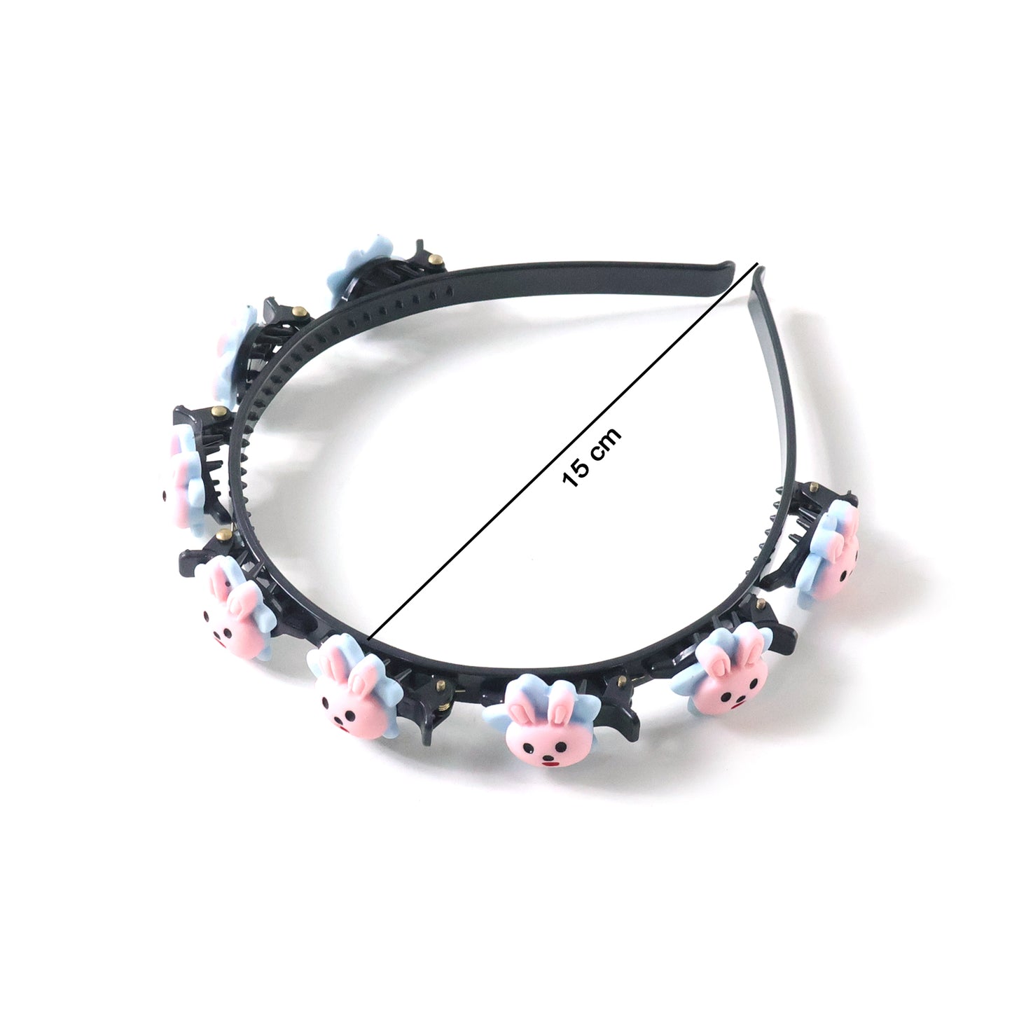 Cute cartoon bunny design kids hair band by Wukusy, featuring a playful bunny face and colorful elastic band for children.