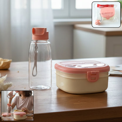 Wukusy plastic lunch box with integrated water bottle in a combo set, featuring a secure lid and portable design for meals on the go.
