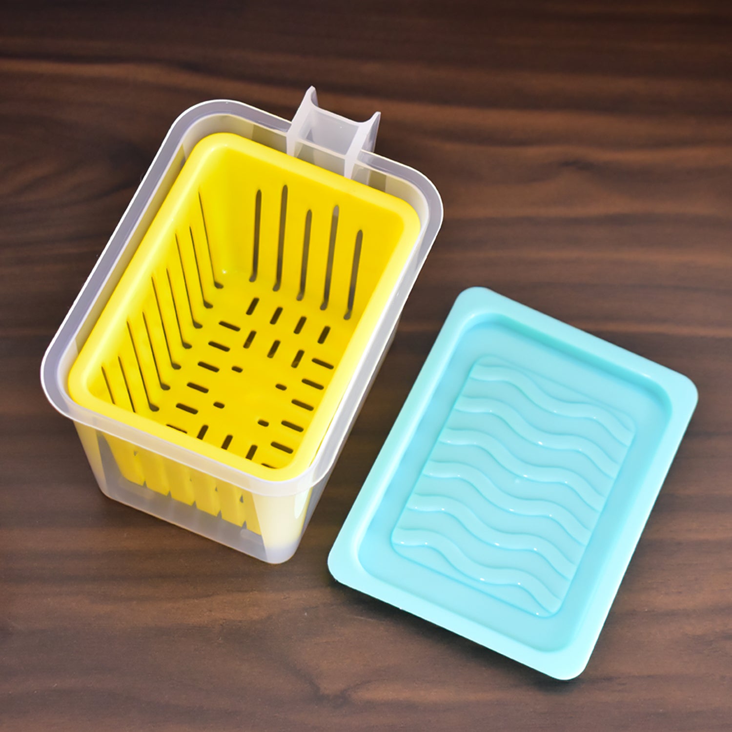 Set of four Wukusy plastic fridge storage containers with handles for organized kitchen storage, durable and easy to carry.
