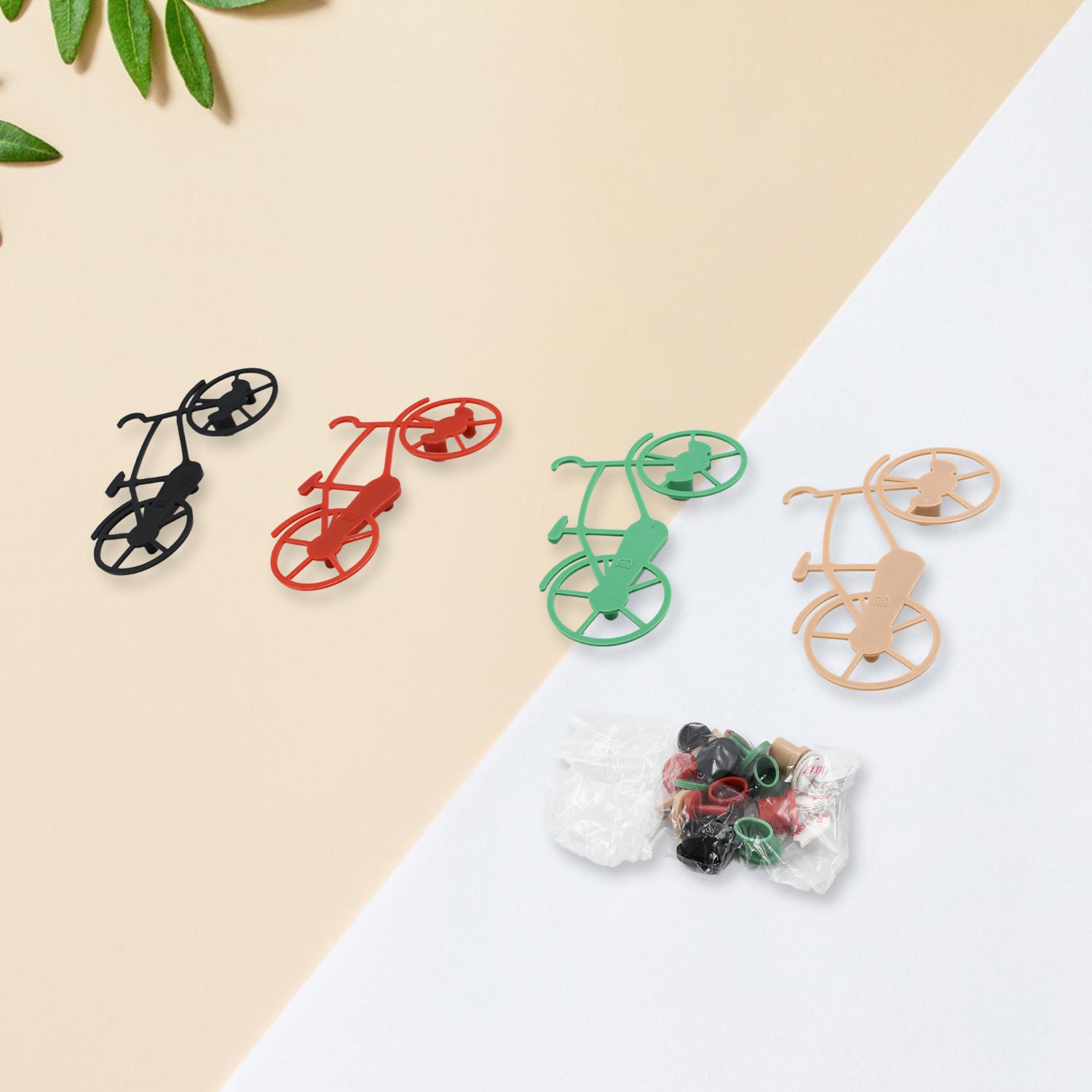 Wukusy bicycle shape key chain holder and wall mount bike hook, pack of 4, plastic key holders for home and office organization