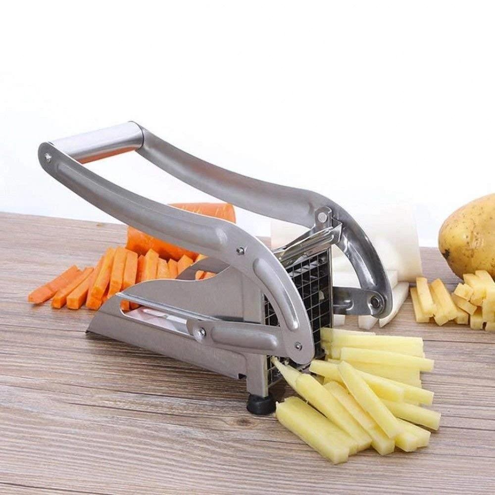 Wukusy French fries potato chip strip cutter machine with blade for home kitchen use, showing the device and cutting blades.