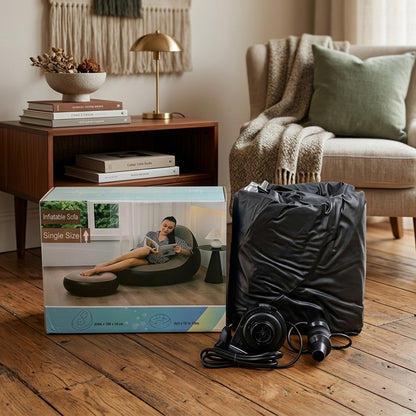 Wukusy inflatable air sofa chair set with one large 100x73x100 cm and a smaller 55x30x55 cm seat, lightweight and portable.