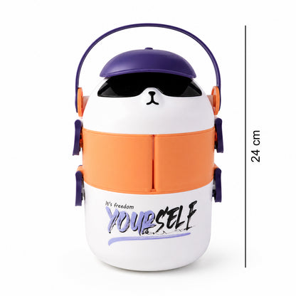 Cute cartoon double layer lunch box by Wukusy, featuring colorful design and dual compartments for easy meal storage.