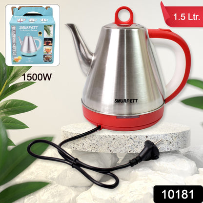 Wukusy stainless steel electric kettle with 1.5-liter capacity and 1500W power, featuring a sleek modern design for home kitchen use.