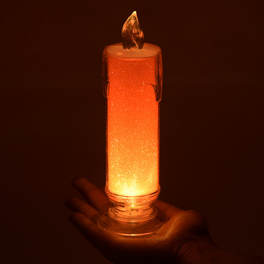Red LED flameless pillar candle by Wukusy with flickering, realistic glow, ideal for home decor, tea parties, and festive decorations.