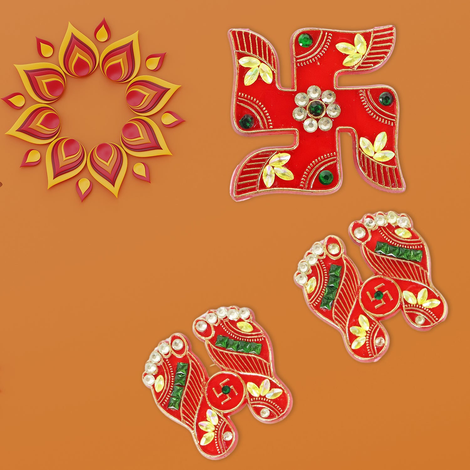 Set of six traditional decorative Shubh Labh door hangings by Wukusy for home decor, featuring intricate designs and auspicious symbols.