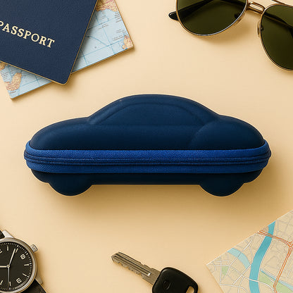 Wukusy cartoon car-shaped sunglasses box, portable eyeglasses case with colorful design, ideal for storing sunglasses or glasses.