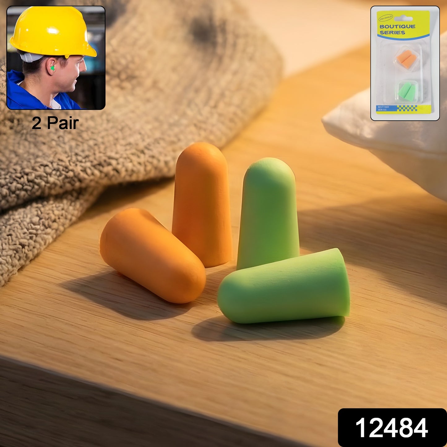 Wukusy reusable noise reduction foam ear plugs in a 2-pair set, soft and comfortable for hearing protection.