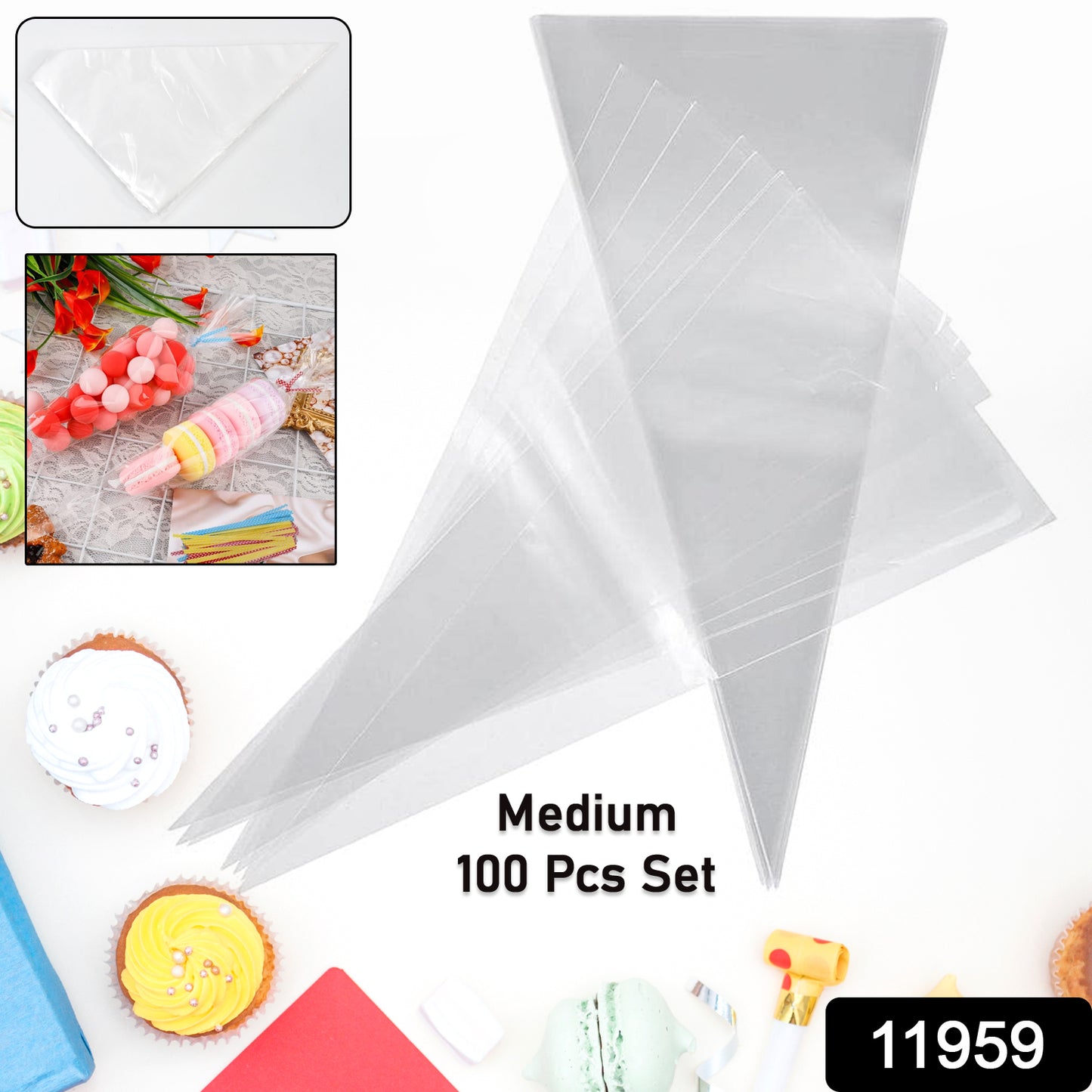 Set of 100 large disposable piping bags by Wukusy, ideal for cake decorating and pastry work.
