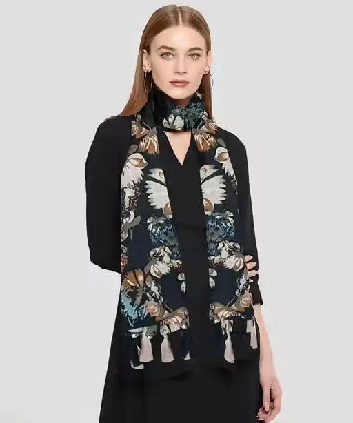 Pair of Ekom printed chiffon unisex scarves in vibrant designs, lightweight and stylish for versatile fashion accessories.