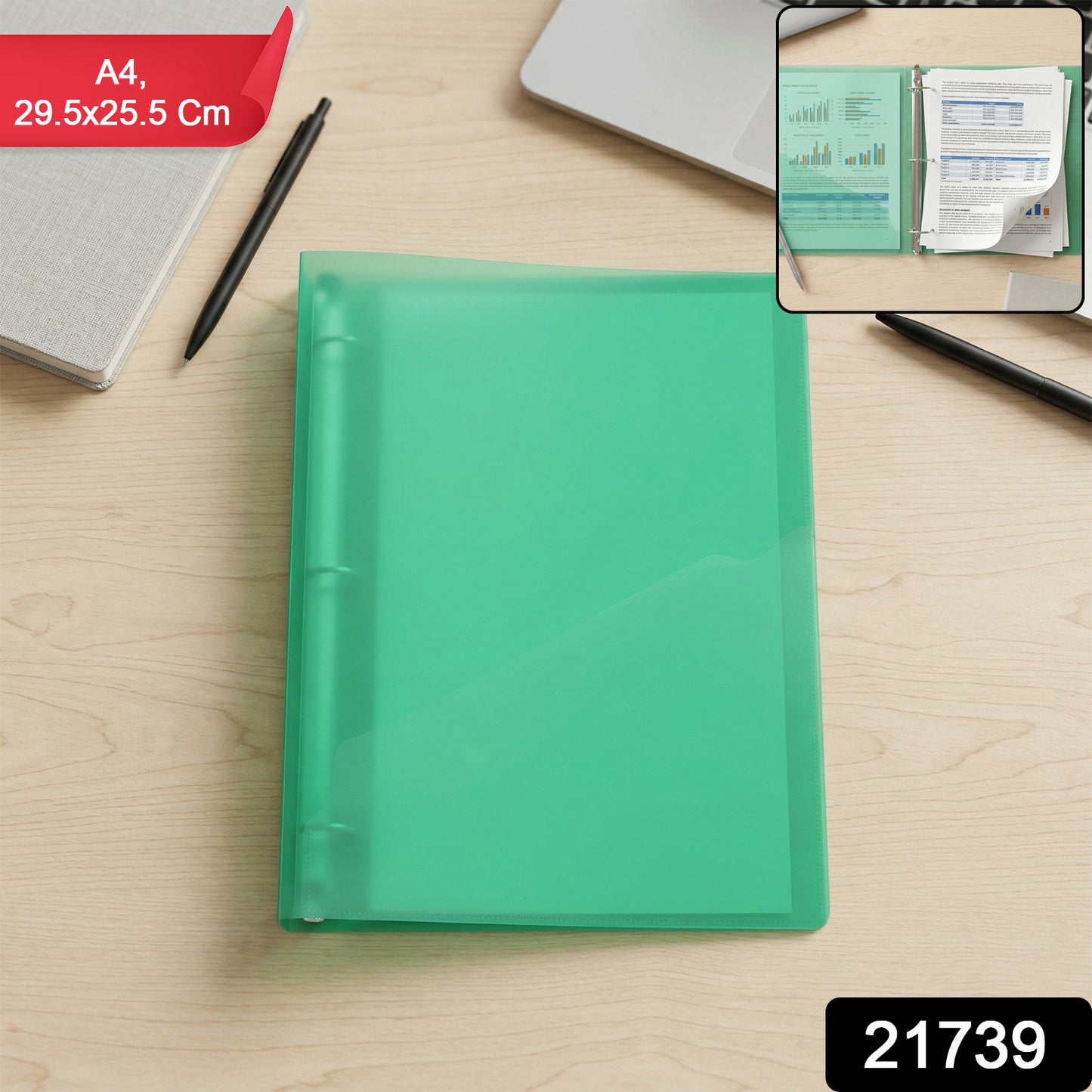 Wukusy A4 transparent ring binder file folder, 29.5 x 25.5 cm, made of clear plastic, ideal for organizing documents.