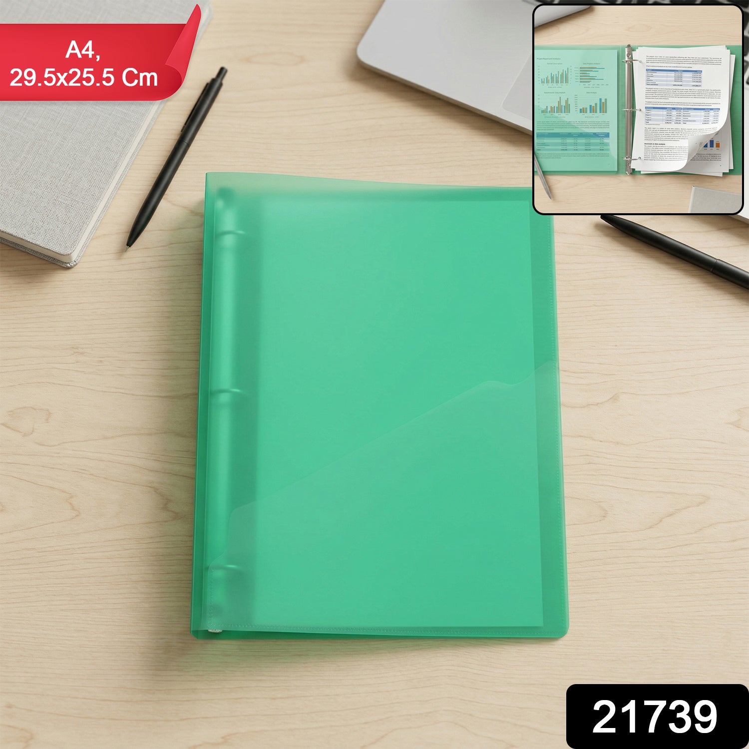 Wukusy A4 transparent ring binder file folder, 29.5 x 25.5 cm, made of clear plastic, ideal for organizing documents.