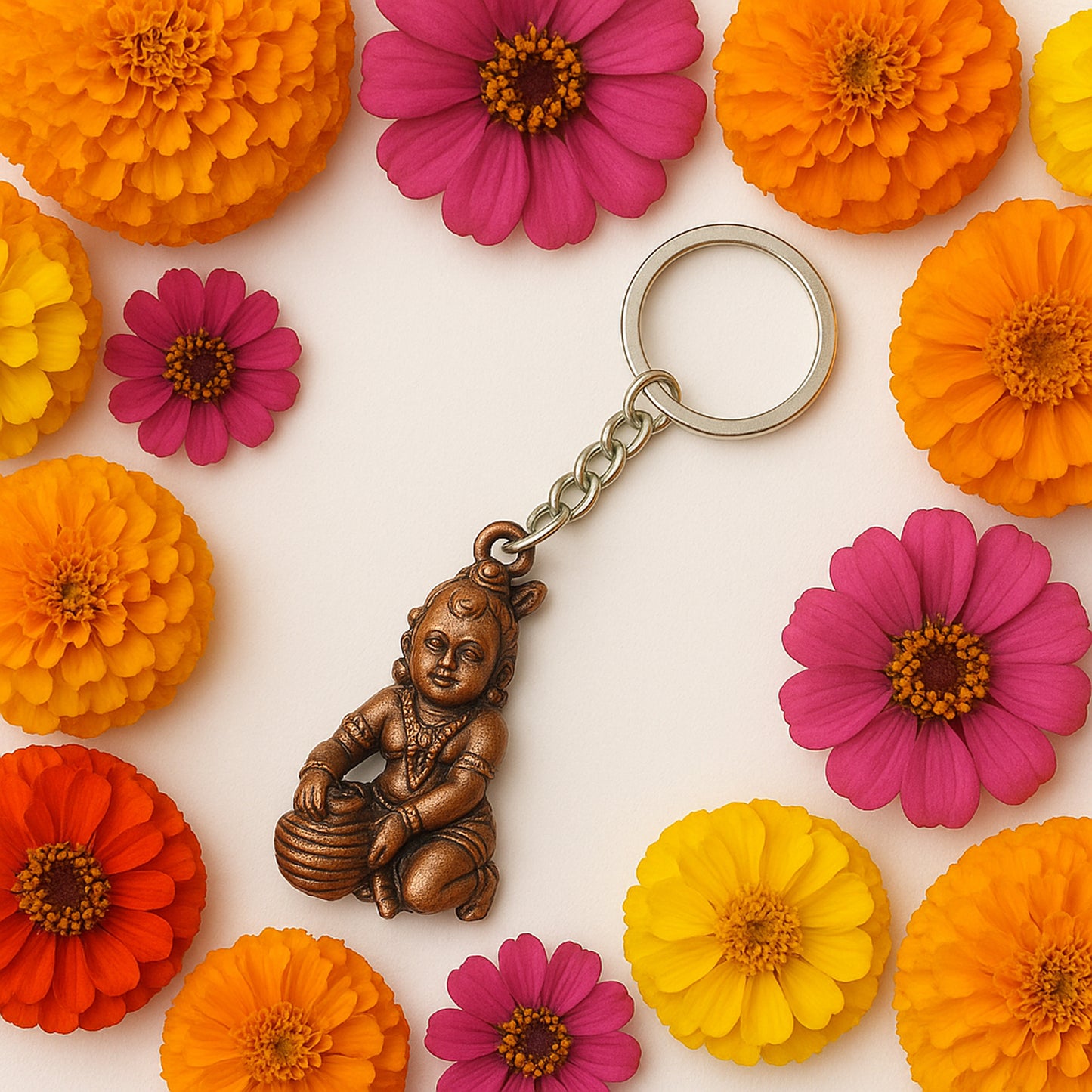 Wukusy Bal Krishna crawling design keychain with intricate detailing, perfect for decorative or functional use.