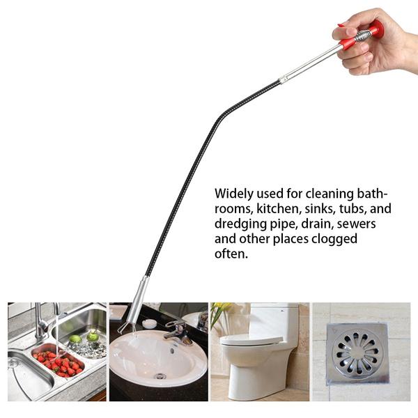 Wukusy 9127 metal wire hand brush with long handle for kitchen sink cleaning and sewer dredging, 155 cm length.