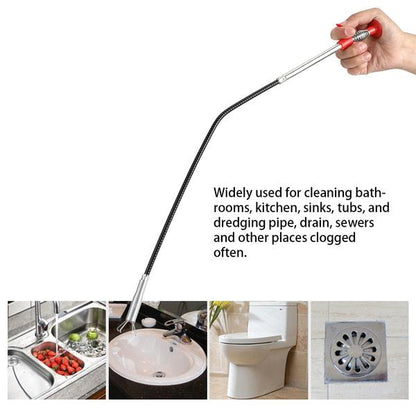 Wukusy 9127 metal wire hand brush with long handle for kitchen sink cleaning and sewer dredging, 155 cm length.