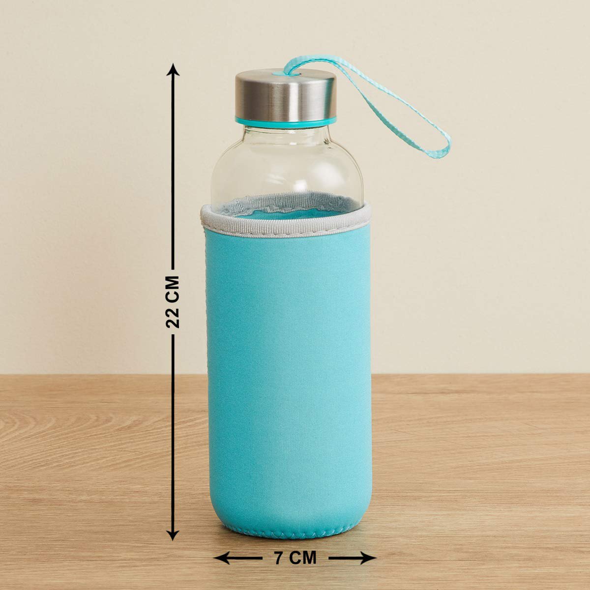 Wukusy 1199 glass water bottle with 500ml capacity and cover, clear glass with a protective cover and leak-proof lid.