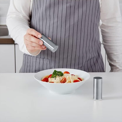 Wukusy stainless steel salt and pepper shaker set with sleek, modern design and clear shakers for easy seasoning identification