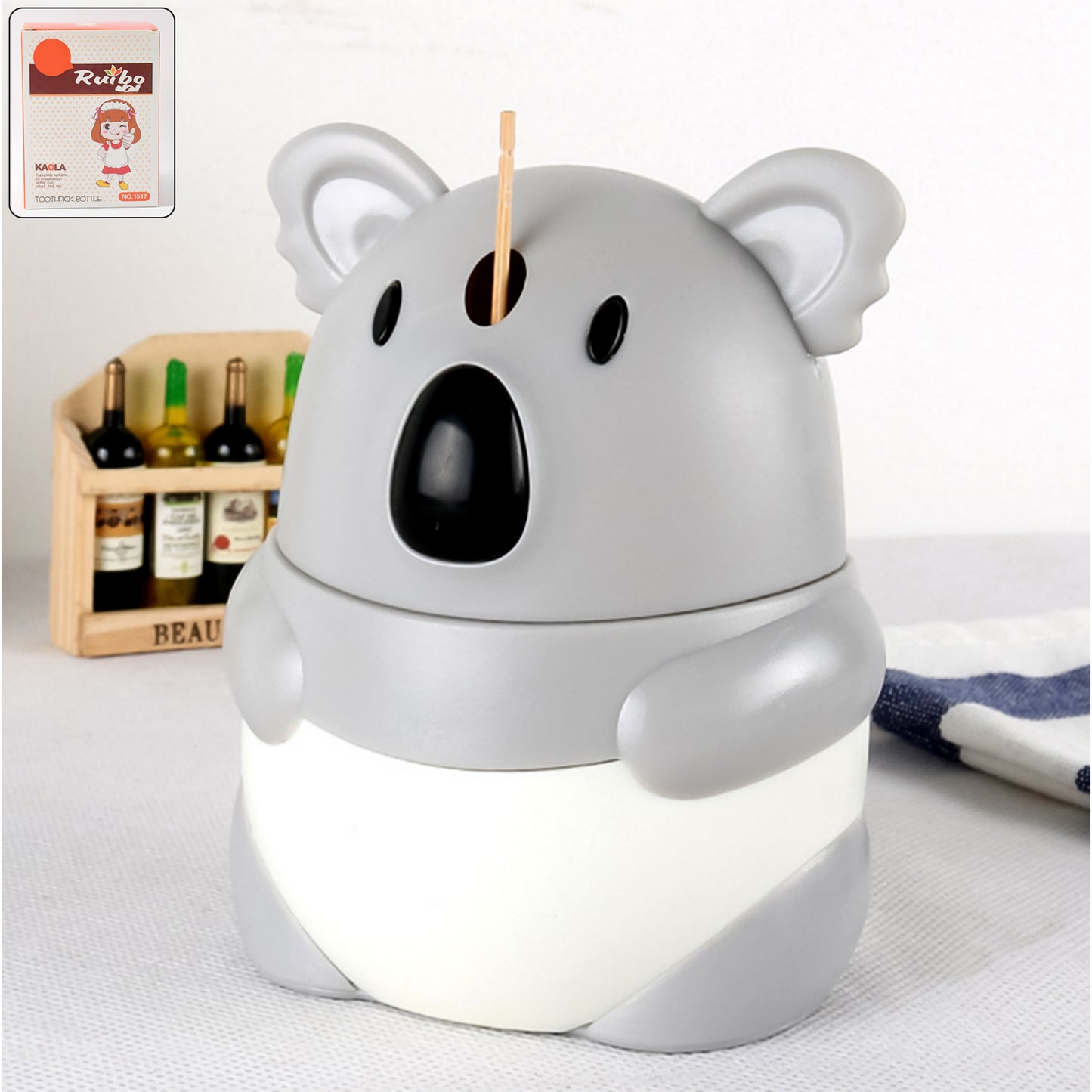 Cute koala-shaped toothpick holder dispenser by Wukusy, featuring a detailed koala design with a removable top for toothpick access.