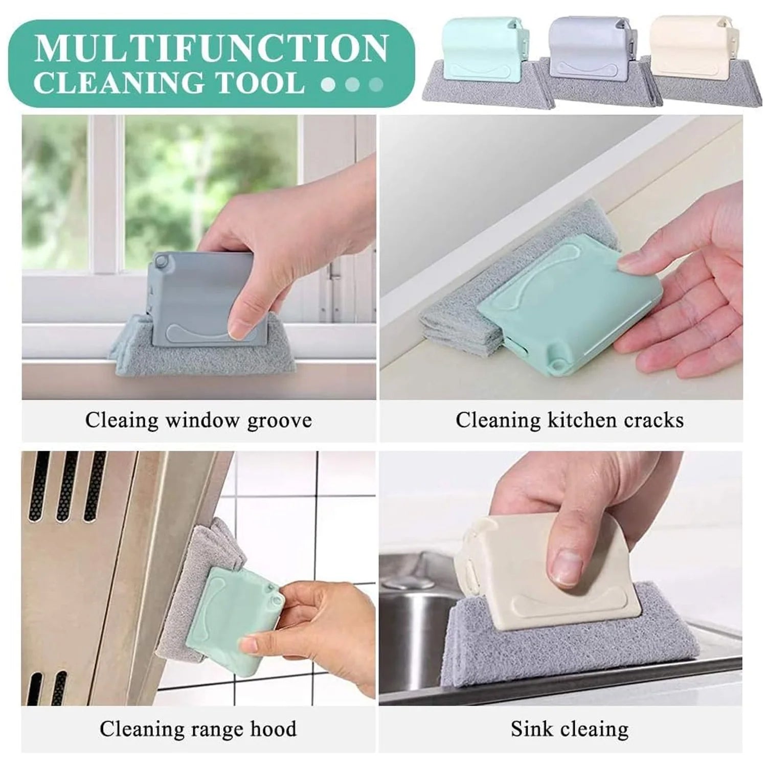 Wukusy 2-piece multipurpose window and surface cleaning tool set with squeegee and scrubber for glass and surfaces.