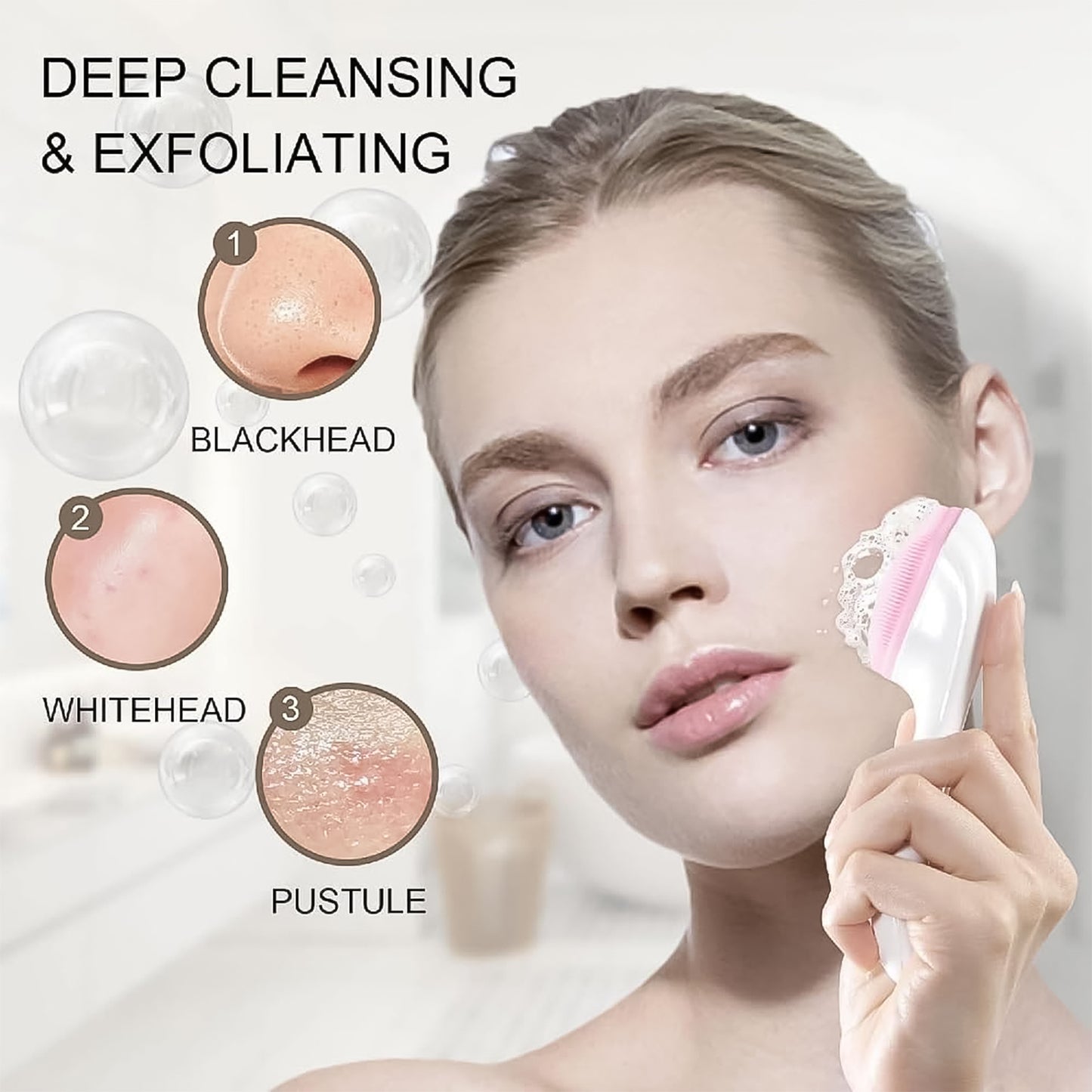 Wukusy silicone face scrubber and exfoliating brush for gentle manual facial cleansing, handheld skincare tool.