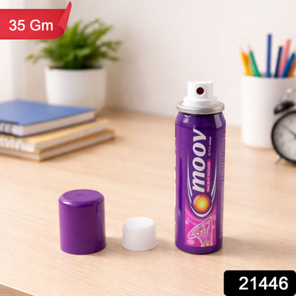 Wukusy Moov Spray for fast muscle pain relief, 35g bottle, showing the spray bottle with label and product packaging.