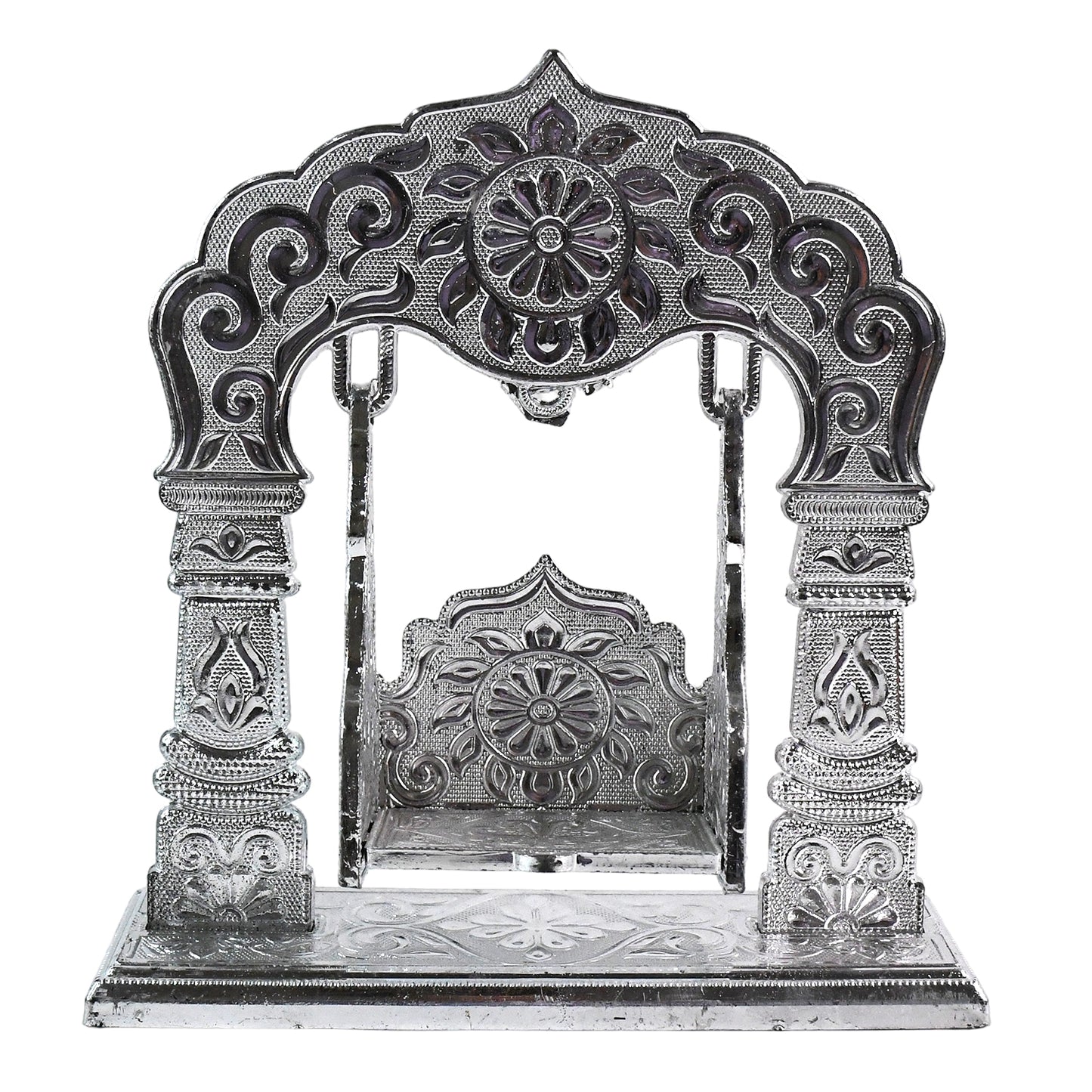 Wukusy Shreeji Bal Gopal Jhula, small wooden swing with intricate carvings, designed for deity idols or decorative use