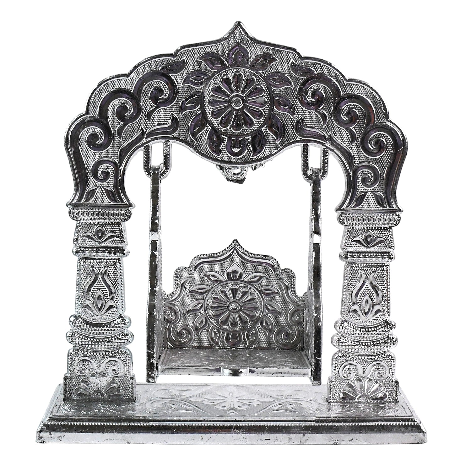 Wukusy Shreeji Bal Gopal Jhula, small wooden swing with intricate carvings, designed for deity idols or decorative use
