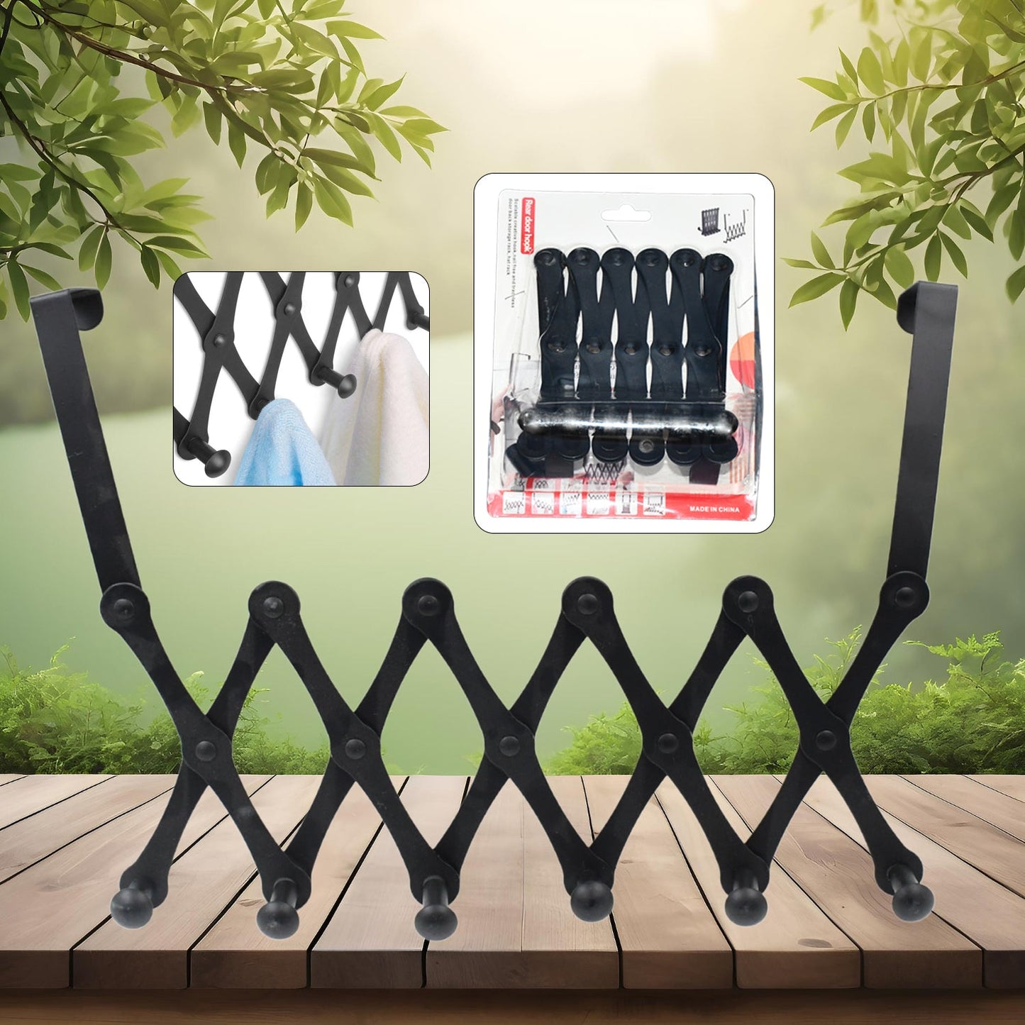 Steel door hanger with 6 hooks, Wukusy brand, ideal for organizing coats and accessories in home improvement settings.